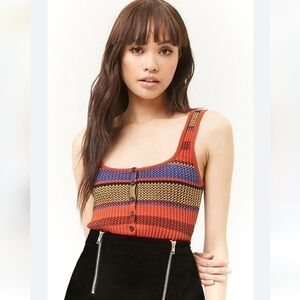 Blue Rain Ribbed Stripe Button Down Tank